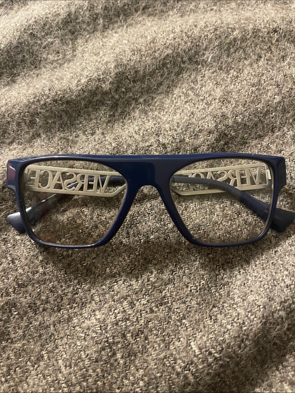 Versace Men’s Navy Blue Rectangular Eyeglass Frames